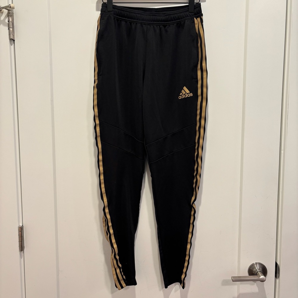 Adidas‎ Aeroready Soccer Training Pants Mens Small Black Gold 3-Stripe Joggers